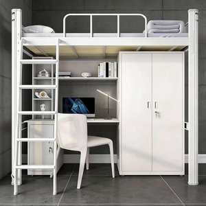 Компактная металлическая двухъярусная кровать с письменным столом и шкафом, идеально подходит для спальни подростка или комнаты в общежитии - Product Image 3