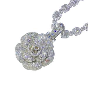 HipHop Rose Flower Full Iced Out 925 Sterling Silver Unique Custom Pass Tester Real D Vvs Moissanite Diamond Pendant - Product Image 1