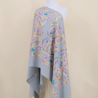 Châle en imitation cachemire brodé Paisley de 350g, lourd et chaud, avec pompons, style ethnique, pour femme