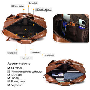 Nouvelle conception, style vintage, sacoche pour ordinateur portable en cuir véritable imperméable pour hommes, convertible, fermeture éclair, capacité de 20 à 35 L - Product Image 3