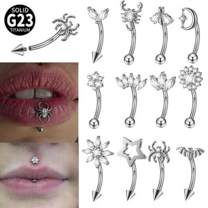 <span class=keywords><strong>Piercing</strong></span> de lèvre <span class=keywords><strong>en</strong></span> titane ASTM F136, motif araignée, lune, étoile, fleur, zircon CZ, bijoux de corps pour femmes et hommes, style punk gothique - Product Image 1