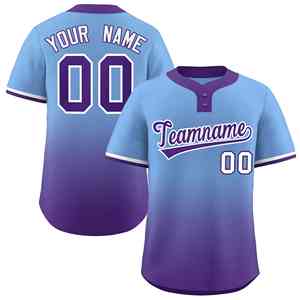 Maßgeschneidertes, hellblau-violett-violett-weiß verlaufendes, modisches, authentisches Softball-Trikot mit zwei Knöpfen - Product Image 1