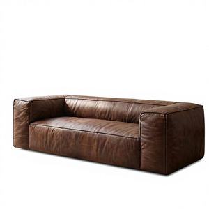 Sofá Vintage de Cuero Auténtico de Alta Calidad, Juego de Sofás para el Hogar, Sala de Estar de Lujo, Sofá Retro de Cuero Genuino con Textura de Nube - Product Image 6