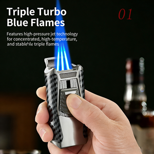 Encendedor de Antorcha DEBANG, Triple <span class=keywords><strong>Llama</strong></span>, Tres Fuegos, Encendedor de Cigarros 5 en 1, Multifuncional, Potente, Cortador de Cigarros, Punzón, Poker - Product Image 2