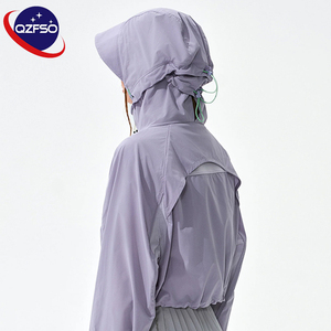 QZFSO Custom Streetwear Lightweight Mesh Zip up Windbreaker Breathable Quick-dry Polyester Sun Protection <b>Jacket</b> With Hood - Product Image 6