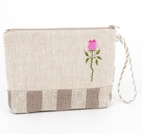 Sac à cosmétiques en chanvre naturel Trousse de toilette en tissu de coton Pochette à crayons écologique Pochette à fermeture éclair en toile de chanvre Trousse de maquillage
