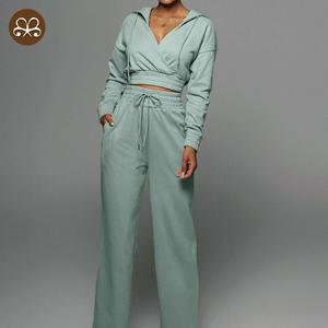 Sweat à capuche, col en V, <span class=keywords><strong>ensemble</strong></span> de sport pour joggeurs, pantalon de survêtement, avec Logo personnalisé, nouveau Design - Product Image 3