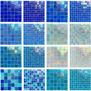 Оптовая цена открытый aqua Зеленый Белый Синий переливающийся хрустальный стеклянный бассейн мозаичная плитка