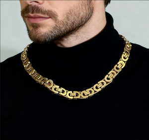 Collana a Catena Bizantina e Bracciali a Maglie da Uomo Stile Punk Placcati Oro 18K, Gioielli di Moda, Collana Cubana in Acciaio Inossidabile per Uomo - Product Image 1