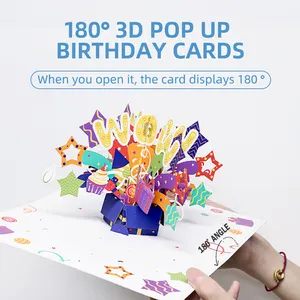 Cartolina d'auguri Pop Up 3D Happy Birthday Happy 3D Design nuova scatola regalo fatta a mano taglio Laser di alta qualità