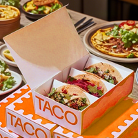 Cajas de Papel Kraft Desechables para Restaurantes con Logotipo Personalizado, Contenedor para Empacar Comida para Llevar, Caja para Tacos