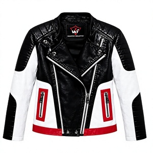 Premium Unisex PU Leather Moto <b>Jacket</b> Black White Red Color Block <b>Quilted</b> Shoulder Zipper Pockets Custom Fashion Outerwear - Product Image 1