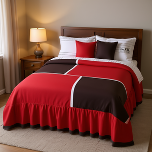 Kike Double Quilt Set 4 Pcs <b>Red</b> Brown Modern Style All Season <b>Bedding</b> Home Use - Product Image 2