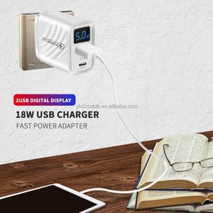20W Smart Charger USB+<b>Type</b> <b>C</b> 5V/2.4A Travel Charger with Digital Display for EU/US/UK Mobile Phone & Smart Watch - Product Image 4