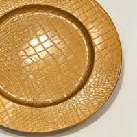 Assiette décorative en plastique PP avec revêtement en poudre dorée, effet peau de crocodile, pour mariage et décoration de table de fête