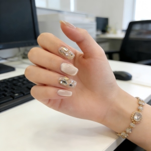 Uñas Postizas de Gel Prensadas a Mano al por Mayor, Diseño Francés Almendrado 3D, Arte de Uñas para Salón, Uñas Acrílicas Hechas a Mano, 10 Piezas - Product Image 2