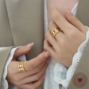 Wholesale Hollow Cuff <b>Ring</b> Fine Gold Plated Stainless Steel <b>Adjustable</b> <b>Rings</b> for Women - Product Image 3