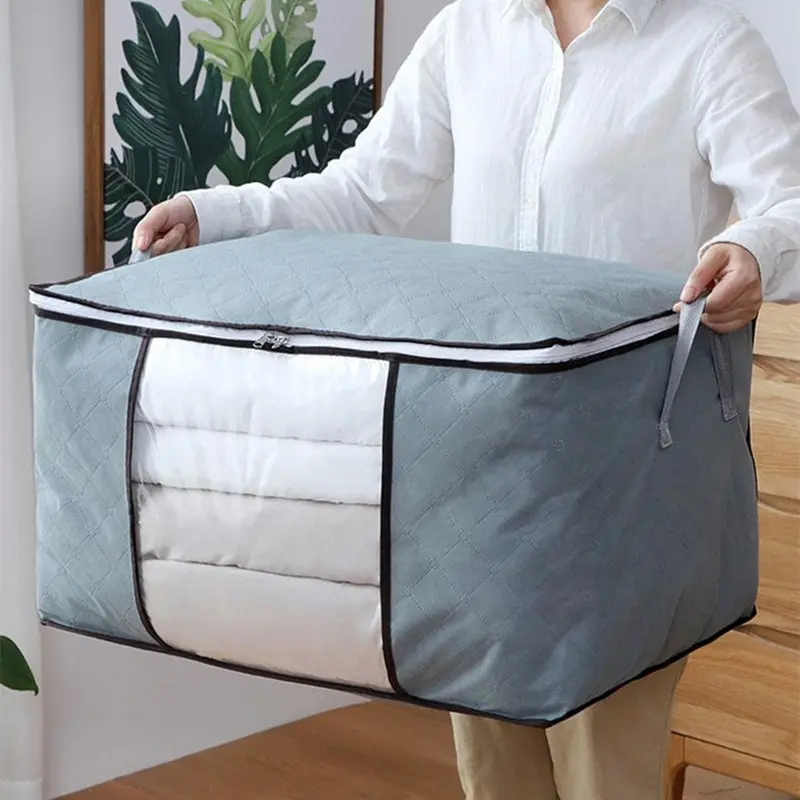 Saco de armazenamento de colcha de grande capacidade transparente, saco dobrável para roupas, cobertor, organizador de armazenamento de roupa de cama, saco de armazenamento