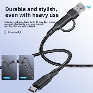 PD Typ-C 2-in-1 USB-A zu Typ-C Kabel mit reinem Kupferleiter und geflochtener Nylonummantelung für schnelles Laden, kompatibel mit <span class=keywords><strong>iPhone</strong></span> 17/16/15/14 - Product Image 2
