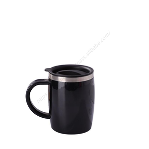 Taza de café y leche de acero inoxidable CL015 de 450 ml al por mayor, taza de doble capa a prueba de fugas con asa, artículos de cocina para desayuno y té - Product Image 1