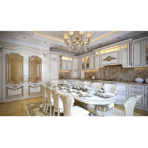 Conjunto de armario de cocina de estilo barroco italiano, diseño de cocina personalizado, armario de cocina de madera con Isla de encimera de cuarzo Artificial - Product Image 2