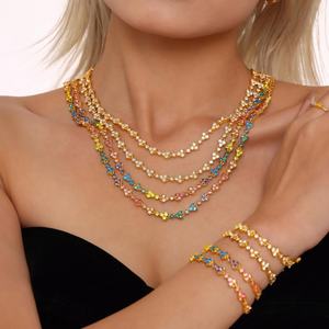 Collar de Tenis de Lujo de Acero Inoxidable con Baño de Oro de 18K, Diseño de Flor con Circonita Cúbica, Joyería de Moda para Mujer - Product Image 1