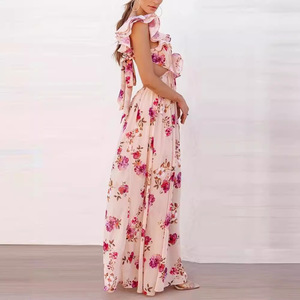Robe longue à imprimé floral, épaules dénudées, taille empire, dos nu, robe de soirée d'été respirante, impression numérique - Product Image 3