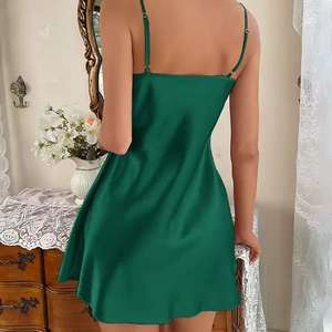 Hot Selling ODM Casual Deep V-neck Breathable Smooth Silk Satin Nightgown Sexy Sleepwear <b>Dress</b> for Women Spring Summer Autumn - Product Image 6