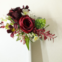 Rangkaian Mawar Burgundy Buatan Tangan Kepala Mawar Merah Buatan Tangan DIY Boutonniere Corsage Pergelangan Tangan Gaya Eropa Hari Ibu Wisuda