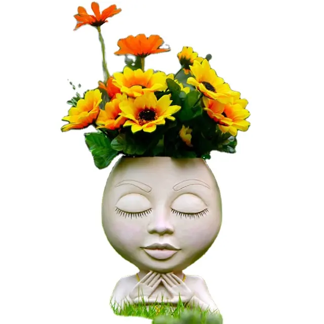 OEM Cool Face Planter Pots, Female Bust Statue Vase, Resin Garden Hollow Heads with Hole for Indoor Plants
