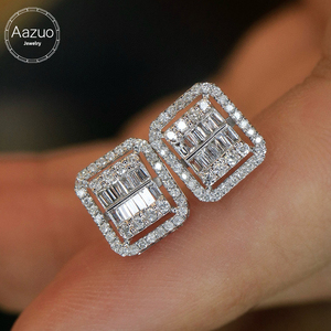 อาซูโอ 18K เครื่องประดับทองคำขาวแท้เพชรธรรมชาติคลาสสิกต่างหูสตั๊ดรูปสี่เหลี่ยมของขวัญสำหรับผู้หญิงงานแต่งงานสวมใส่ทุกวัน - Product Image 1