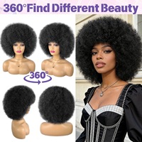 Wig Afro Keriting Sintetis Tahan Panas, Dapat Disesuaikan, Model Explosion-Head Pendek Mengembang untuk Wanita Kulit Hitam, Cocok untuk Sehari-hari