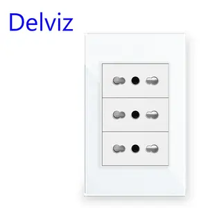 Delviz Italian White Tempered Crystal glass Panel,120mm*72mm,AC 110V~250V, Italy plugs 16A Power Outlet, IT standard Wall Socket