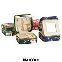 Boîtes à bijoux de voyage de Noël en gros avec miroir, fermeture éclair, en tissu carré, étui portable pour organiser les bijoux, idéal pour les cadeaux de fêtes