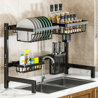 Étagère de rangement de cuisine à 2 niveaux en fer noir sur évier, égouttoir à vaisselle