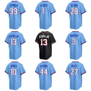 Livraison directe <span class=keywords><strong>de</strong></span> maillots <span class=keywords><strong>de</strong></span> baseball des Braves d'Atlanta pour hommes et enfants # 13 Ronald Acuna Jr. # 28 Matt Olson # 10 vêtements <span class=keywords><strong>de</strong></span> softball Chipper Jones - Product Image 1