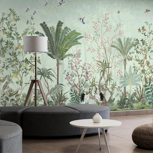 Cây nhiệt đới và hoa bức tranh tường màu nước nền hoa và chim Giấy dán tường - Product Image 4