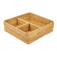 Panier de rangement en rotin à 3 compartiments, carré, brun, avec cubes divisés pour l'organisation de la salle de bain, pour le rangement du papier toilette