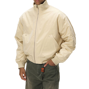 In Stock Ready to Ship Streetwear Wholesale ODM Blank Clean Fit Deconstructed Stand Collar Winter Plain Dyed <b>Flight</b> <b>Jacket</b> - Product Image 1