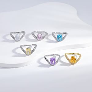 Bague en argent sterling 925 plaqué or avec zircone cubique colorée, pierre en verre CZ, taille rose, ajustable, pour femme, prix usine - Product Image 3