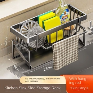 Kitchen Draining <strong>Rack</strong> for Sink Storage Sustainable <strong>Plastic</strong> Dinnerware Holder Multifunction Design Simple Modern Style Grey Space - Product Image 3