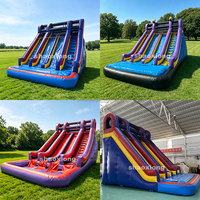 Toboggan aquatique gonflable géant commercial pour enfants et adultes, double piste, toboggans aquatiques humides et secs, château gonflable avec piscine