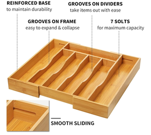 Organisateur de tiroir de cuisine extensible et réglable en bambou pour couverts et ustensiles – Outil d'organisation domestique pour la cuisine - Product Image 5