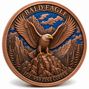 Pièce de monnaie Aigle <span class=keywords><strong>chauve</strong></span> en cuivre pur 999 de 1 oz, motif sommet de montagne et ailes épanouies, médaille de collection artistique - Product Image 1