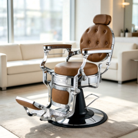 Chaise de coiffure de style antique avec revêtement en cuir PU de qualité supérieure, équipement ergonomique inclinable pour salon de coiffure vintage.
