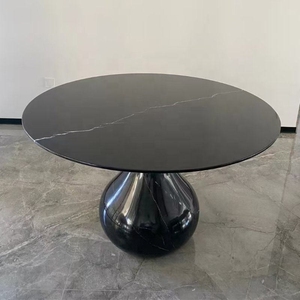 Natural <strong>White</strong> Black Marble <strong>Round</strong> <strong>Dining</strong> 6 Seater <strong>Table</strong> With Rotating <strong>Table</strong> Solid Water Drop Base for Home Hotel Villa - Product Image 6