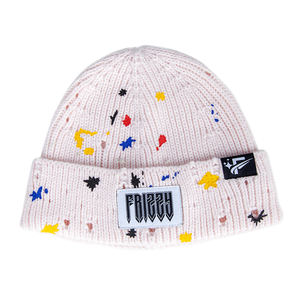 ユーズド加工効果ペイントスプラッシュプリントロゴウィンタービーニーハットウーブンラベルパッチをカスタマイズ - Product Image 3