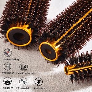 <span class=keywords><strong>Brosse</strong></span> <span class=keywords><strong>ronde</strong></span> professionnelle en bois antique pour salon, avec poils de sanglier et <span class=keywords><strong>nylon</strong></span>, manche en bois - Product Image 6