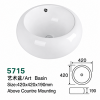 Lavabo rond moderne extra profond de 190 mm, en forme de galet de 420 mm, à poser sur comptoir, avec trop-plein, pour projets hôteliers
