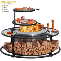 Table de foyer robuste avec rangement pour bois, construction solide, rebord de sécurité à 360° pour le camping et les feux de camp